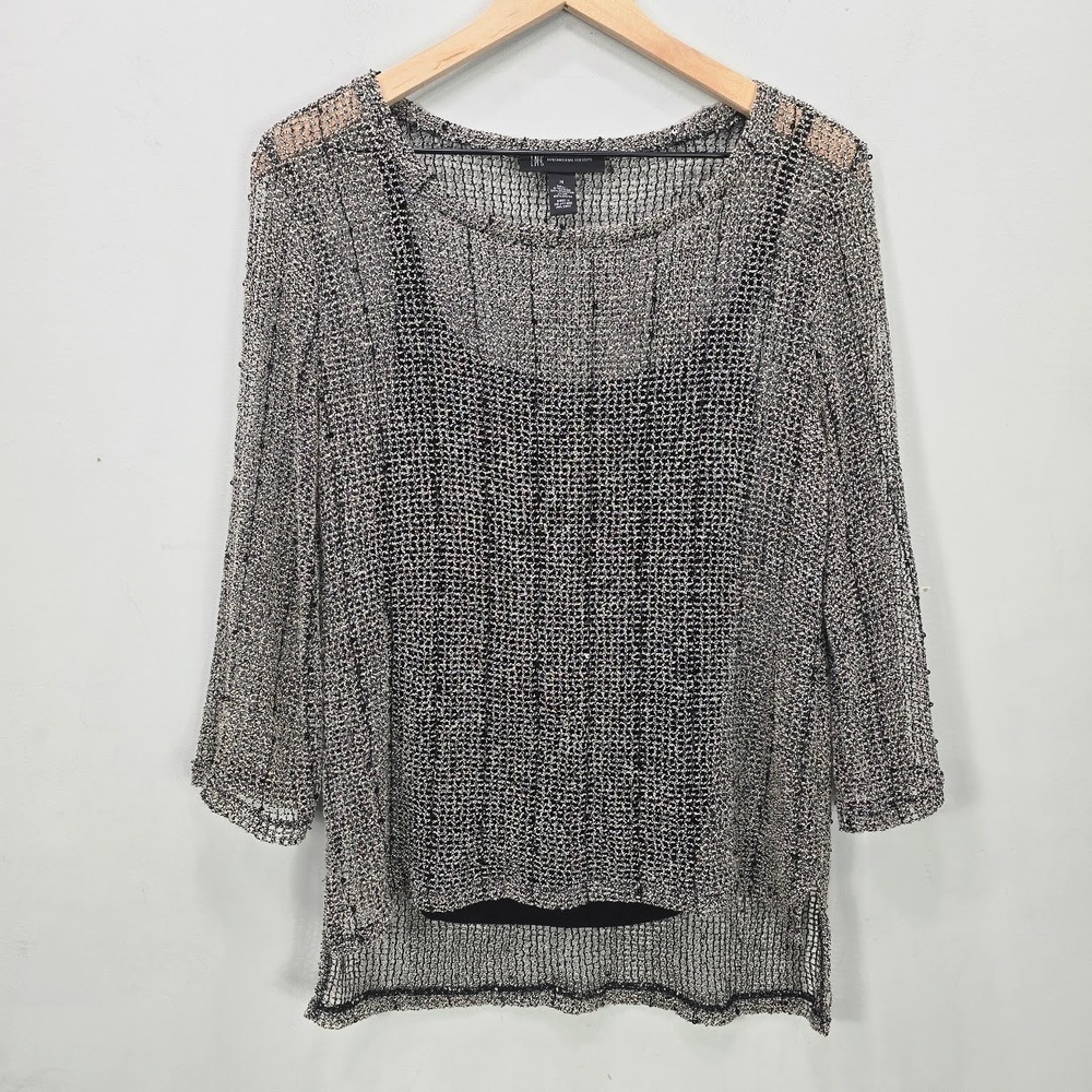 Vtg Y2K Fishnet Mesh Top M Open Knit Sheer Alt Grunge Punk Rave Mall Goth 90s